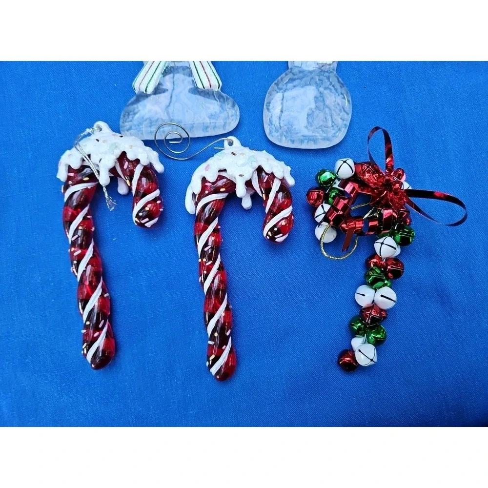 5 Frosted Snowman Ornaments‎ Lot Christmas Figures Glass & Acrylic Candy Canes